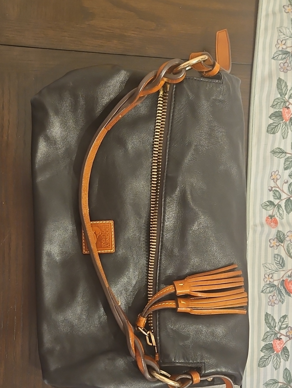 Dooney & Bourke Dark Brown Leather Shoulder Bag with Tan Accents